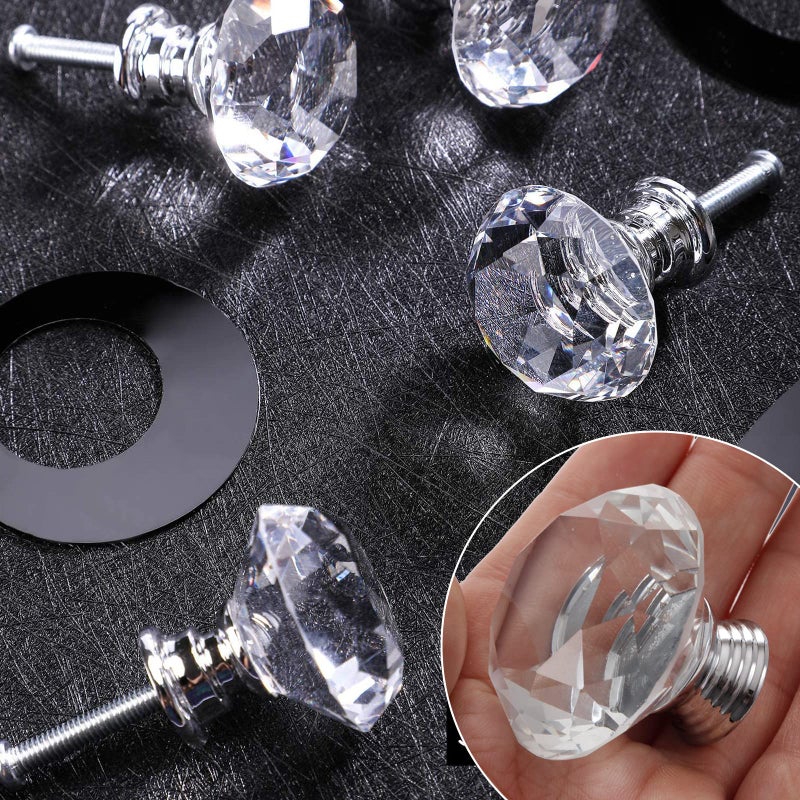 Mtsooning 40mm Crystal Glass Knob, 4PCS Diamond Shape Pulls, Clear Glass Drawer Handle for Closet Cabinet, Kitchen Bathroom Cupboards, Dresser, Bookcase, Wardrobe - Image 2